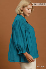 "Kate" Smocked Detail Blouse, PLUS - The Katie Grace Boutique