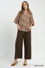 "Bethany" Leaf Motif Blouse - The Katie Grace Boutique