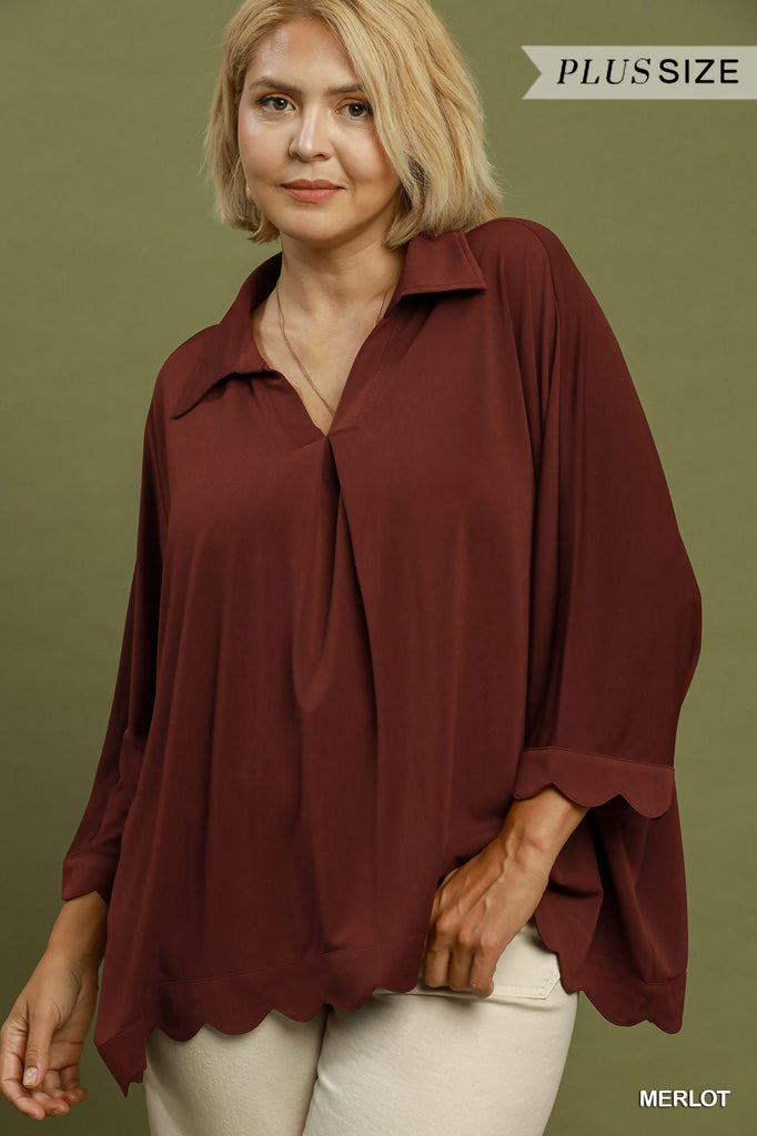 "Miley" Scalloped Blouse, Plus - The Katie Grace Boutique