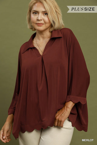 "Miley" Scalloped Blouse, Plus - The Katie Grace Boutique