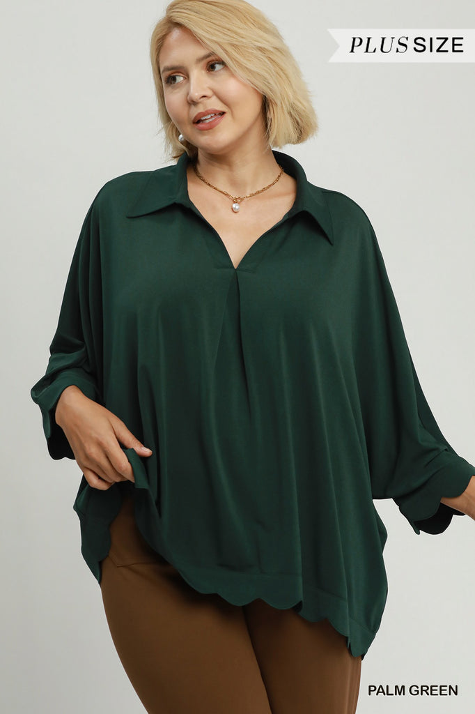 "Haley" Scalloped Hew Blouse, Plus - The Katie Grace Boutique