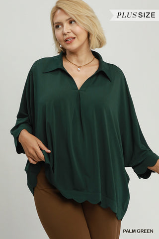 "Haley" Scalloped Hew Blouse, Plus - The Katie Grace Boutique