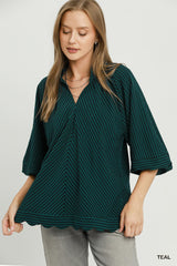 "Willa" Striped Blouse - The Katie Grace Boutique