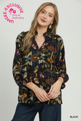 "Ashley" Floral 3/4 Blouse - The Katie Grace Boutique