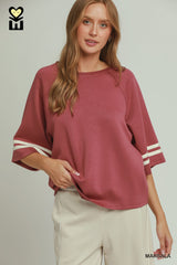 "Macy" Luxe Knit Top with Stripe - The Katie Grace Boutique