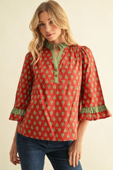 "Brit" 3/4 Sleeve Blouse - The Katie Grace Boutique