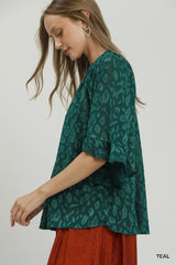 "Gina" Animal Design Blouse , 2 Colors - The Katie Grace Boutique
