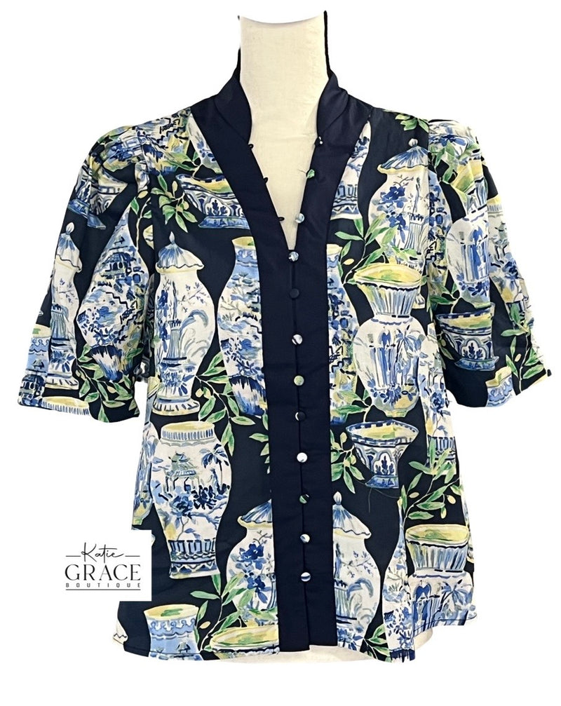 "Abigail" Vase Motif Blouse - The Katie Grace Boutique