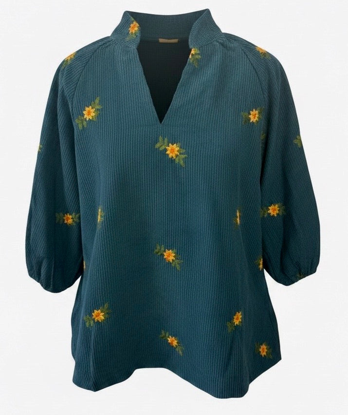 "Autumn" Corduroy Embroidered Shirt - The Katie Grace Boutique