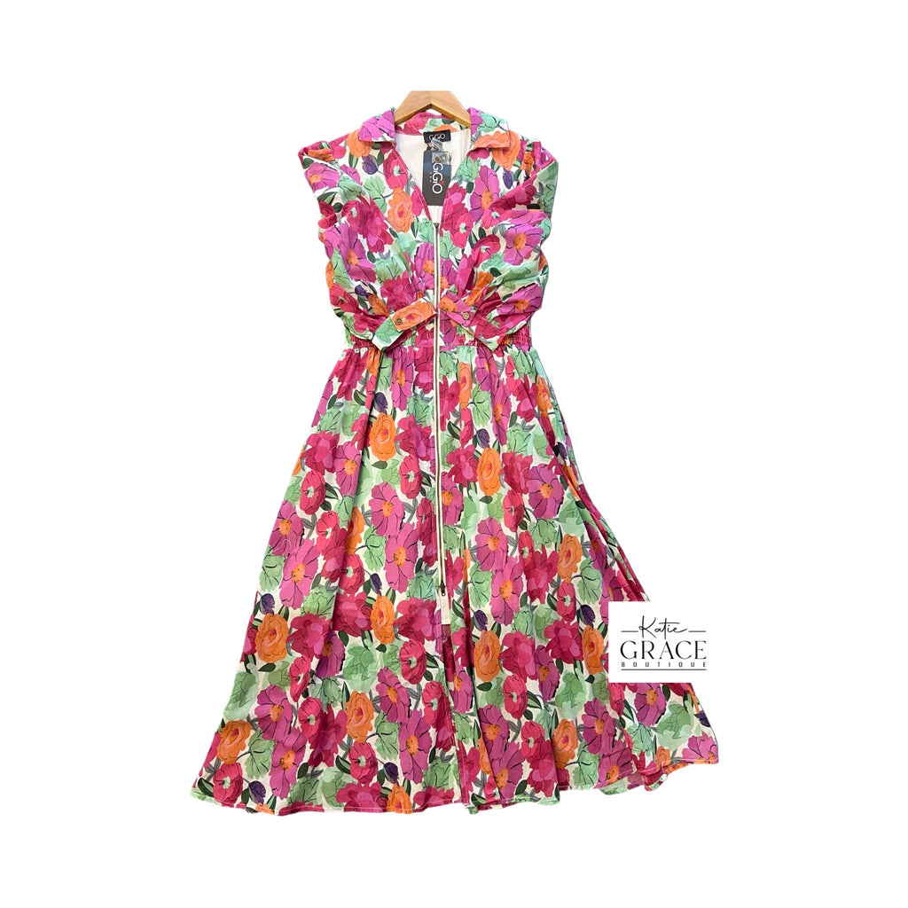 "Carmen" Floral Midi Dress - The Katie Grace Boutique