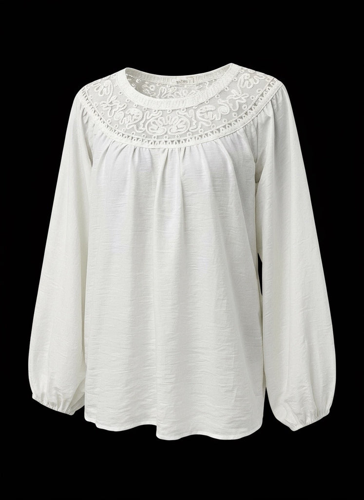 "Lacey" Cream Blouse with Lace Detail - The Katie Grace Boutique