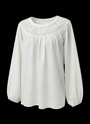"Lacey" Cream Blouse with Lace Detail - The Katie Grace Boutique