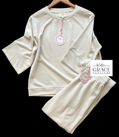 "Libby" Luxe Matching Separates, Ecru - The Katie Grace Boutique