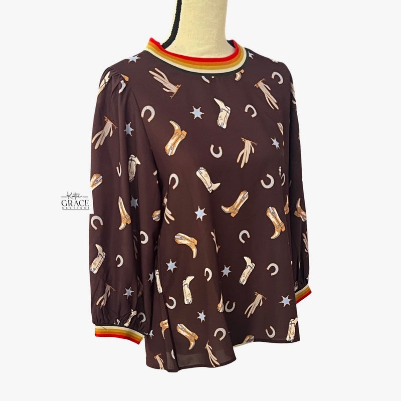 "Dolly" Western Motif Top - The Katie Grace Boutique
