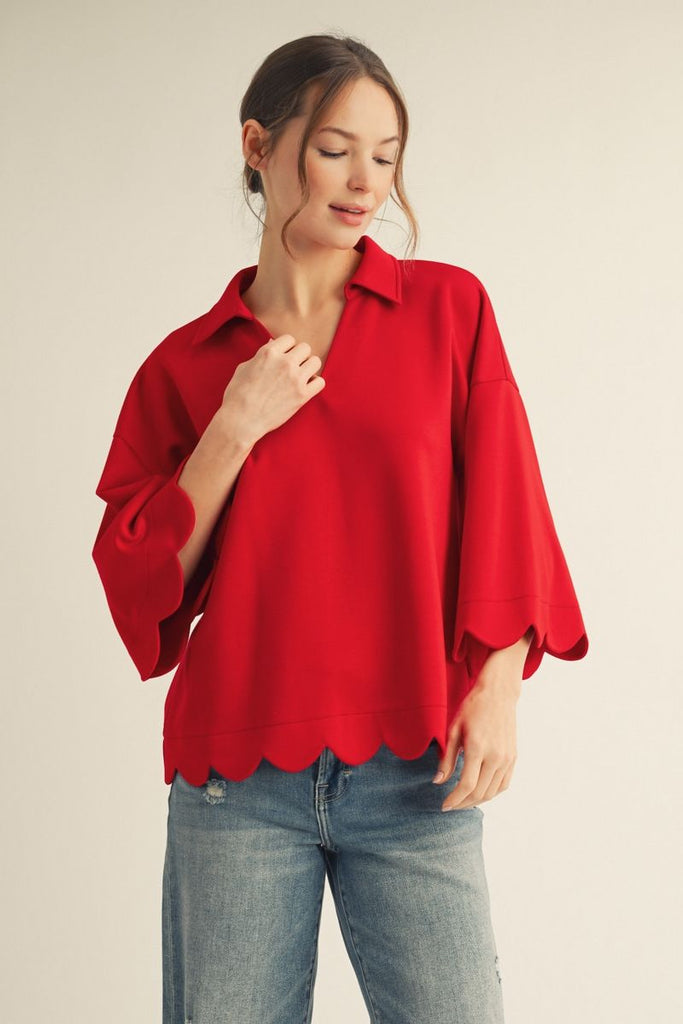 "Chasely" Scalloped Luxe Top - The Katie Grace Boutique