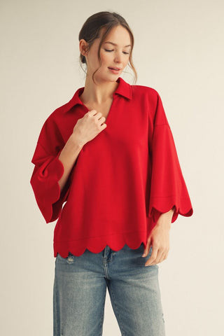 "Chasely" Scalloped Luxe Top - The Katie Grace Boutique