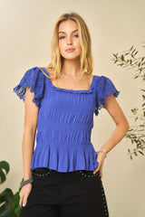 "Marcy" Smocked Square Neck Top - The Katie Grace Boutique