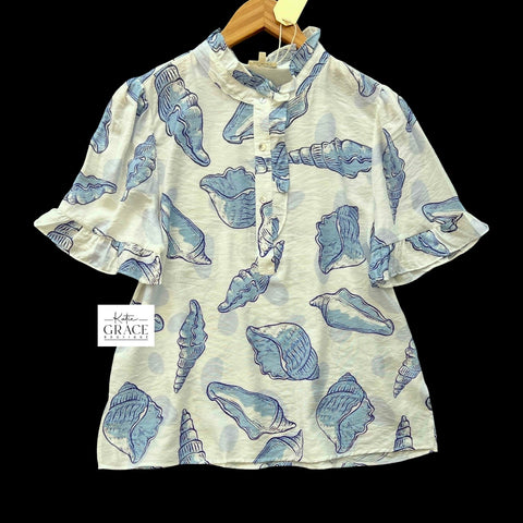 "Sarah" Shell Motif Blouse - The Katie Grace Boutique