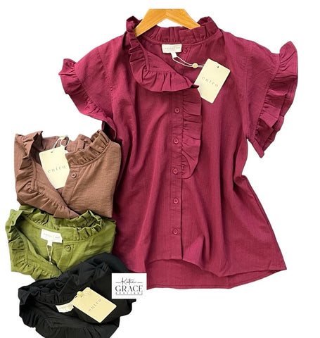 "Briley" Ruffled Blouse, 4 colors - The Katie Grace Boutique