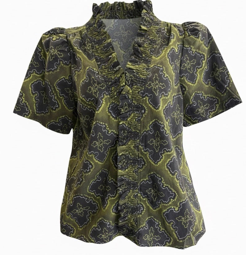 "Krista" Smocked Collar Blouse - The Katie Grace Boutique
