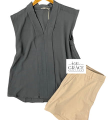 "Nora" V Neck Blouse - The Katie Grace Boutique