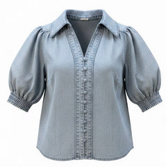 "Mae" Denim Blouse - The Katie Grace Boutique