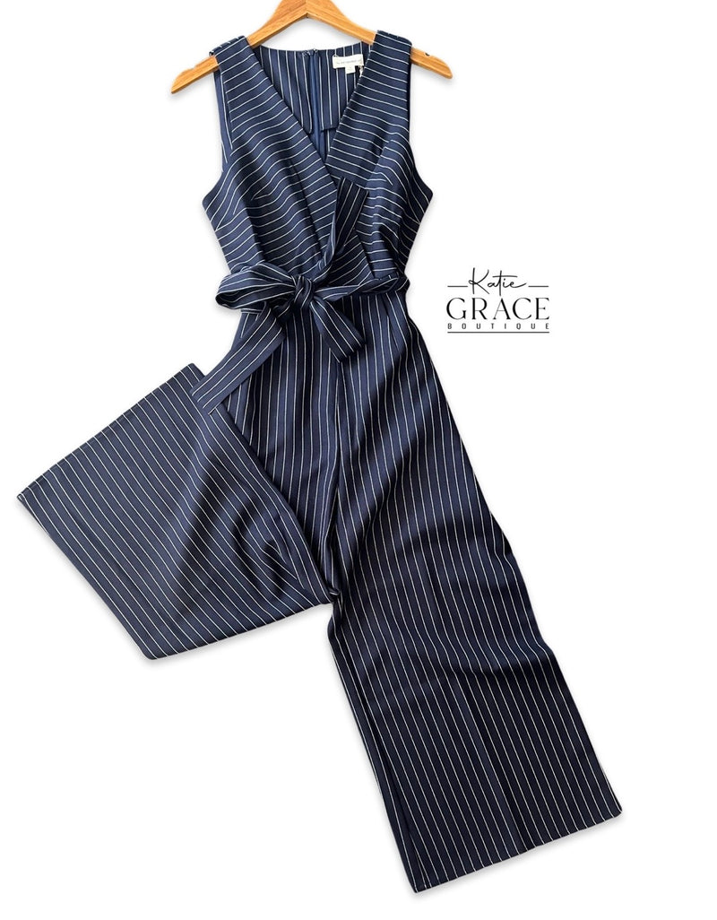 "Evelyn" Pinstripe Jumpsuit - The Katie Grace Boutique