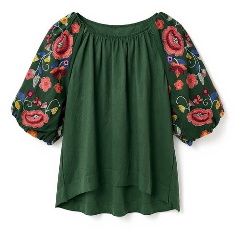 "Leslie" Embroidered Blouse - The Katie Grace Boutique