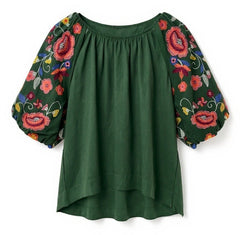 "Leslie" Embroidered Blouse - The Katie Grace Boutique