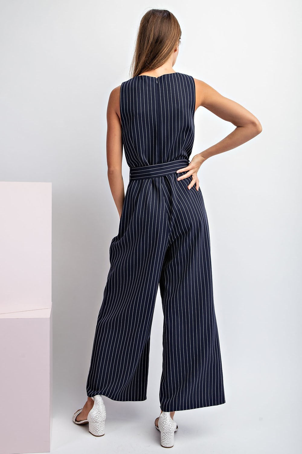 "Evelyn" Pinstripe Jumpsuit - The Katie Grace Boutique