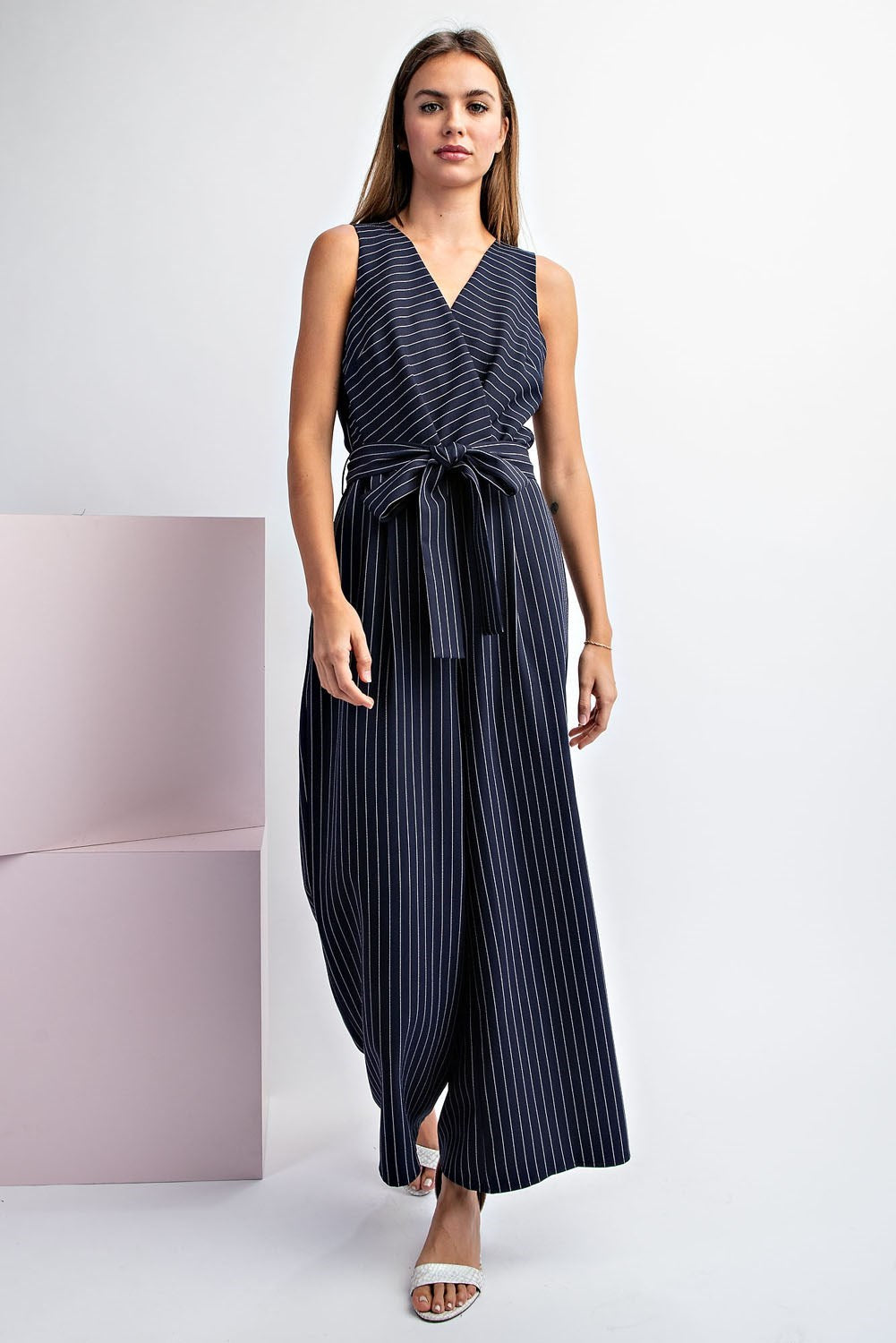 "Evelyn" Pinstripe Jumpsuit - The Katie Grace Boutique
