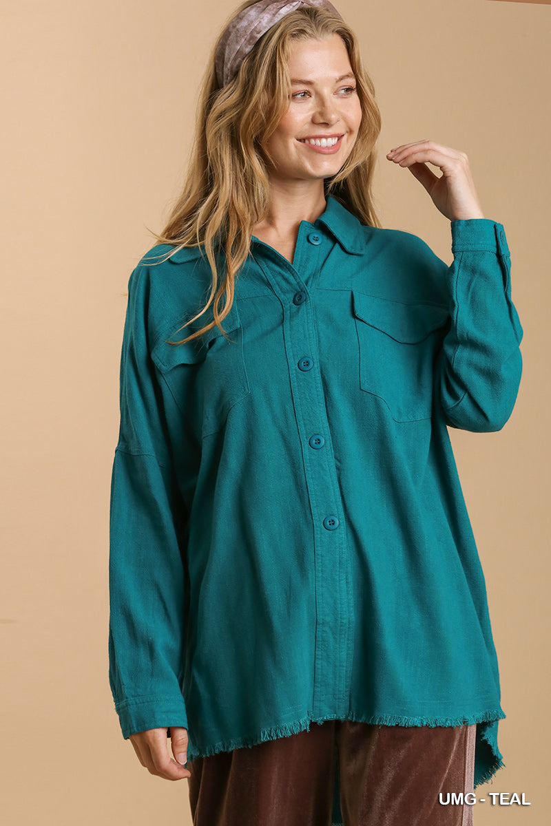 "Hallie" Linen Blend Button Down Blouse - The Katie Grace Boutique
