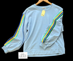 "Skye" Mineral Washed Pullover with Velvet Stripes - The Katie Grace Boutique