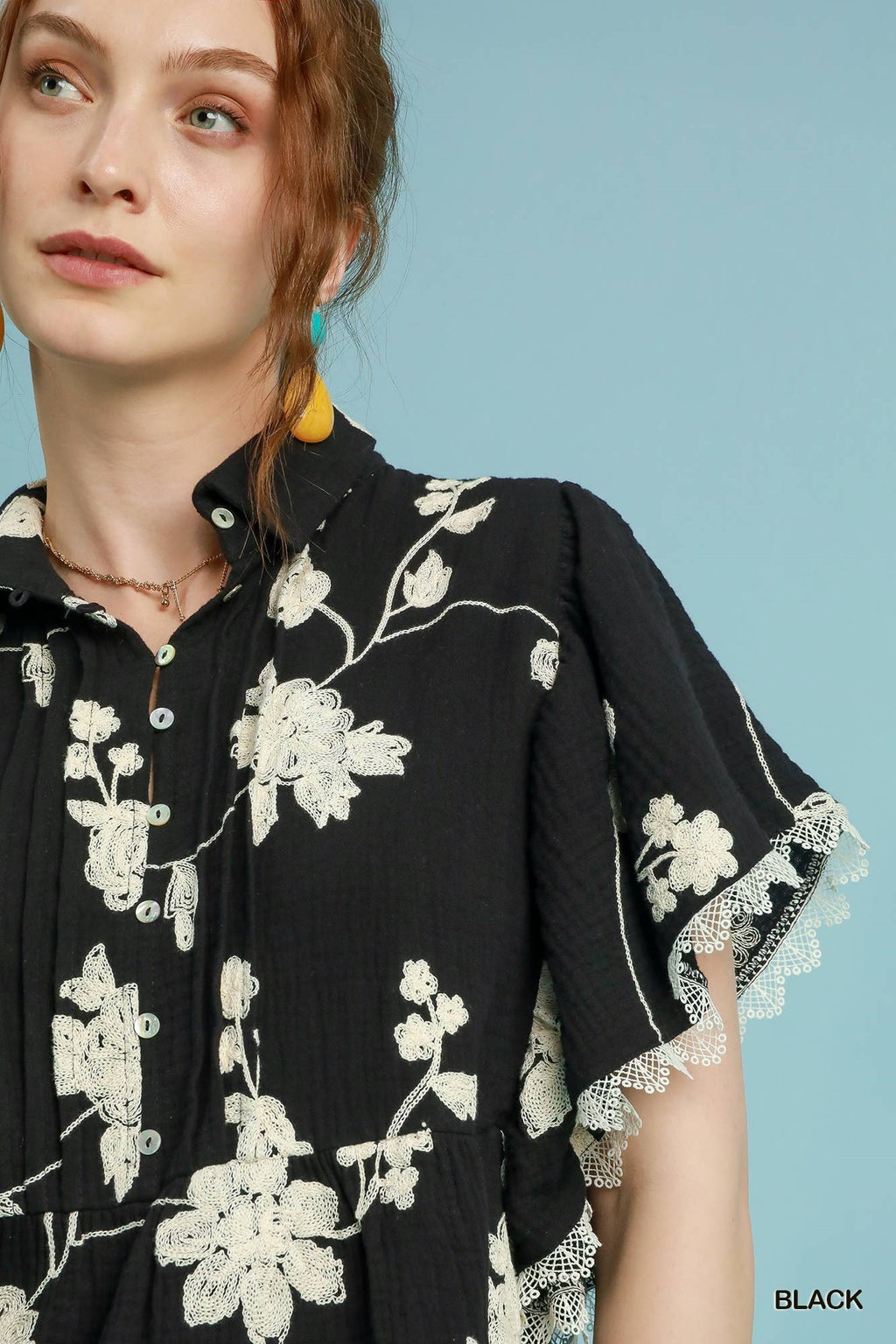 "Lara" Embroidered Cotton Blouse - The Katie Grace Boutique