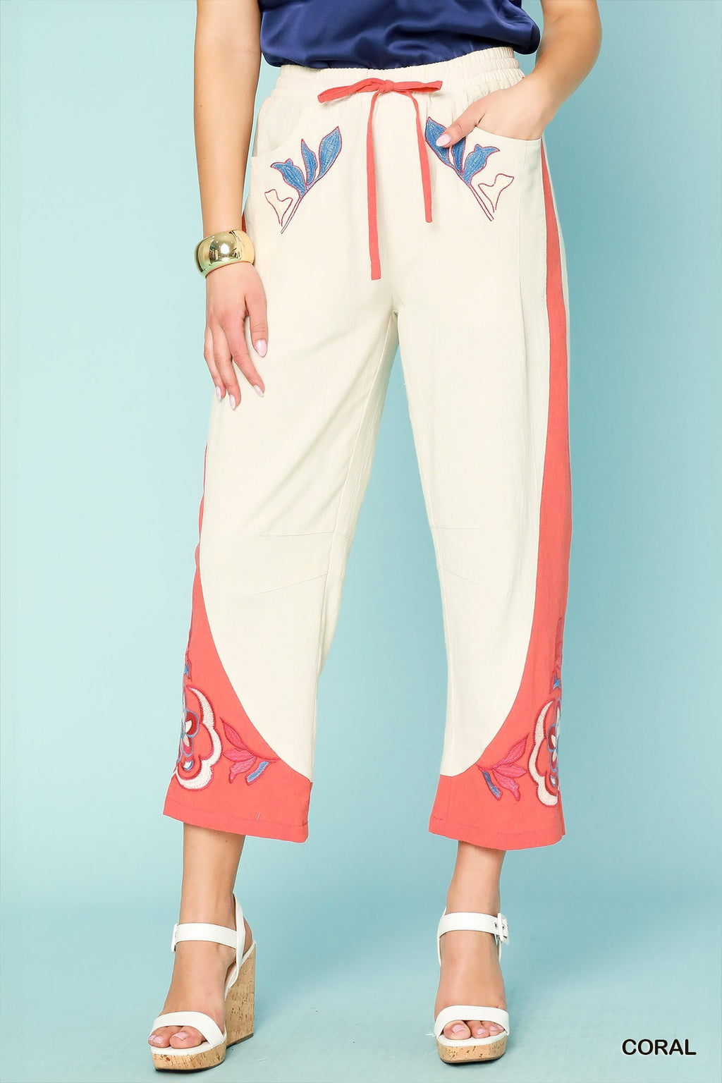 "Alicia" Embroidered Pants, 2 colors - The Katie Grace Boutique