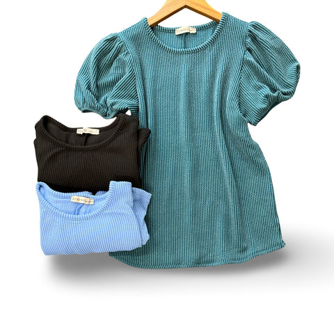 "Anna" Curly Ribbed Top, 3 colors - The Katie Grace Boutique