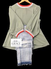 "Abigail" Striped Detail Blouse - The Katie Grace Boutique