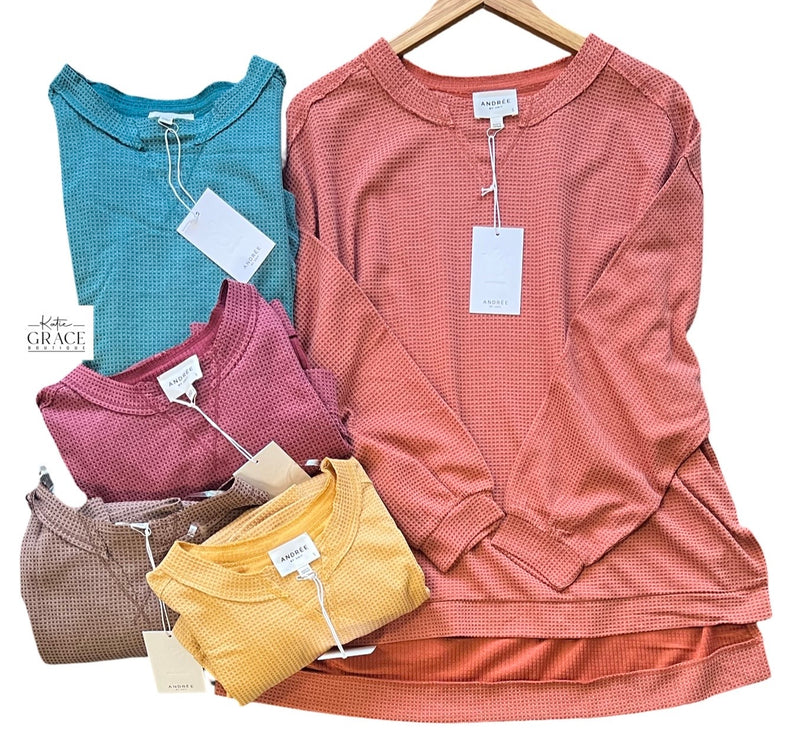 "Megan" Oversized Waffle Tops, 4 colors - The Katie Grace Boutique
