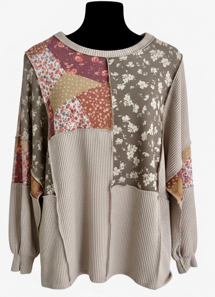 "Laura" Mix Media Top - The Katie Grace Boutique
