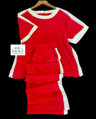 "Selma" Matching Air Flow Separates, Red - The Katie Grace Boutique