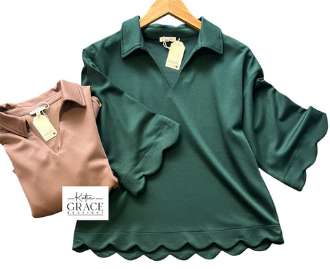 "Carrie" Scalloped Hem Luxe Knit Top, 2 colors - The Katie Grace Boutique