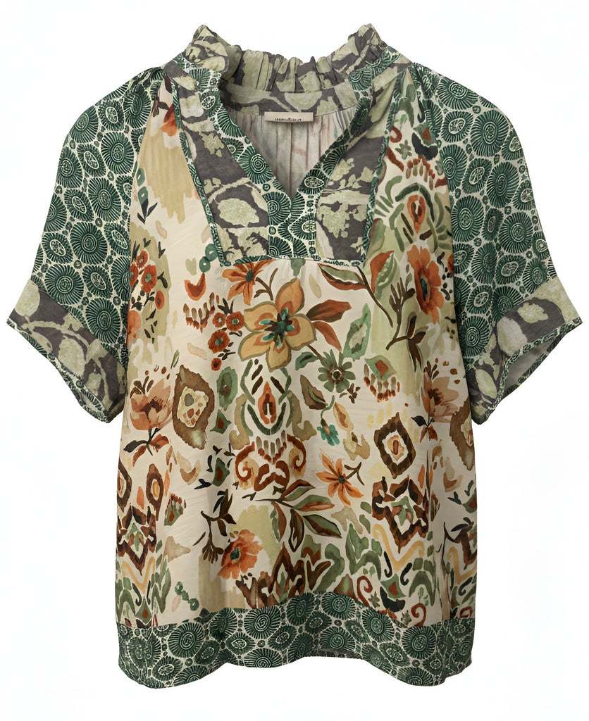 "Goldie" Mixed Print Blouse - The Katie Grace Boutique