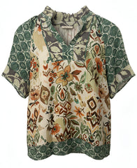 "Goldie" Mixed Print Blouse - The Katie Grace Boutique