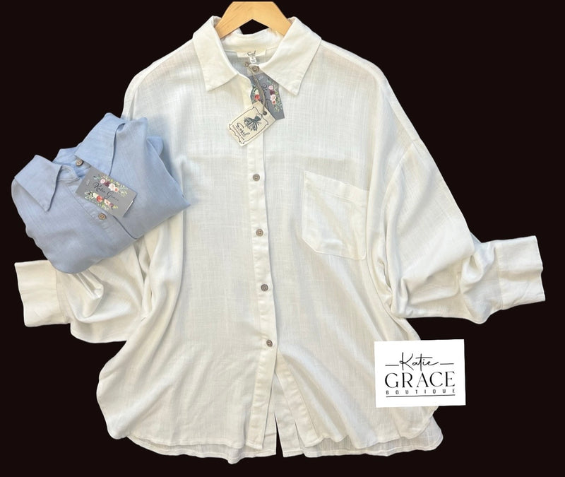 "Madeline" Oversized Button Down, 2 colors - The Katie Grace Boutique