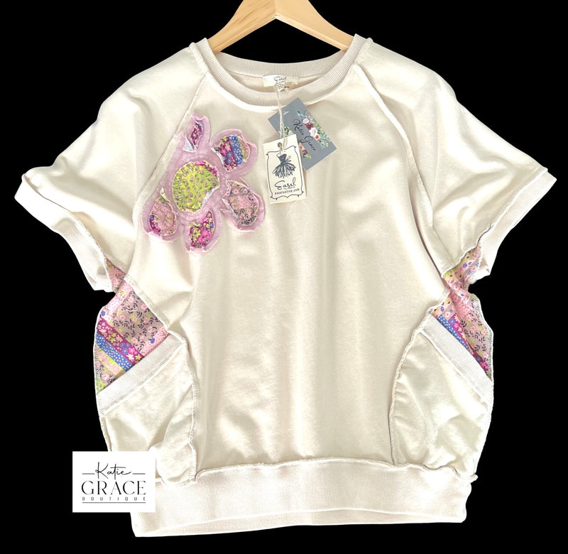 "Madelyn" Applique Floral Pullover - The Katie Grace Boutique