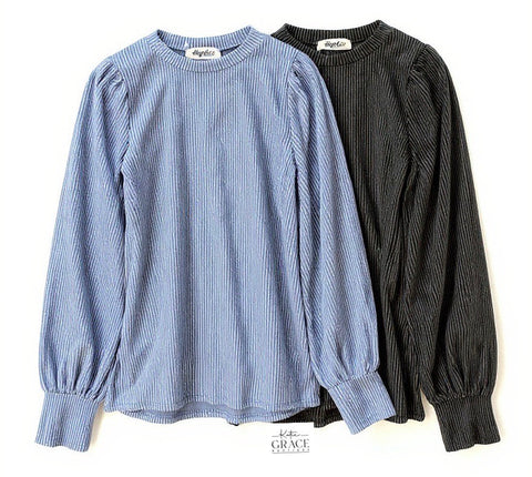 "Amelia" Ribbed Top, 2 colors - The Katie Grace Boutique