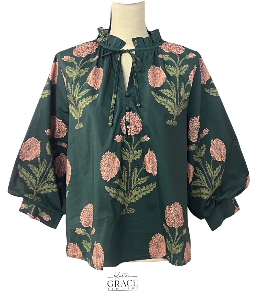 "Kelly"  3/4 Sleeve Blouse - The Katie Grace Boutique