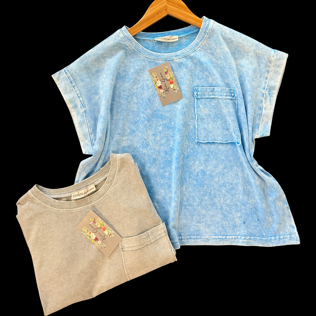 "Amy" Mineral Washed Top, 2 colors - The Katie Grace Boutique