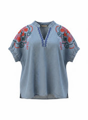 "Tori" Embroidered Denim - The Katie Grace Boutique