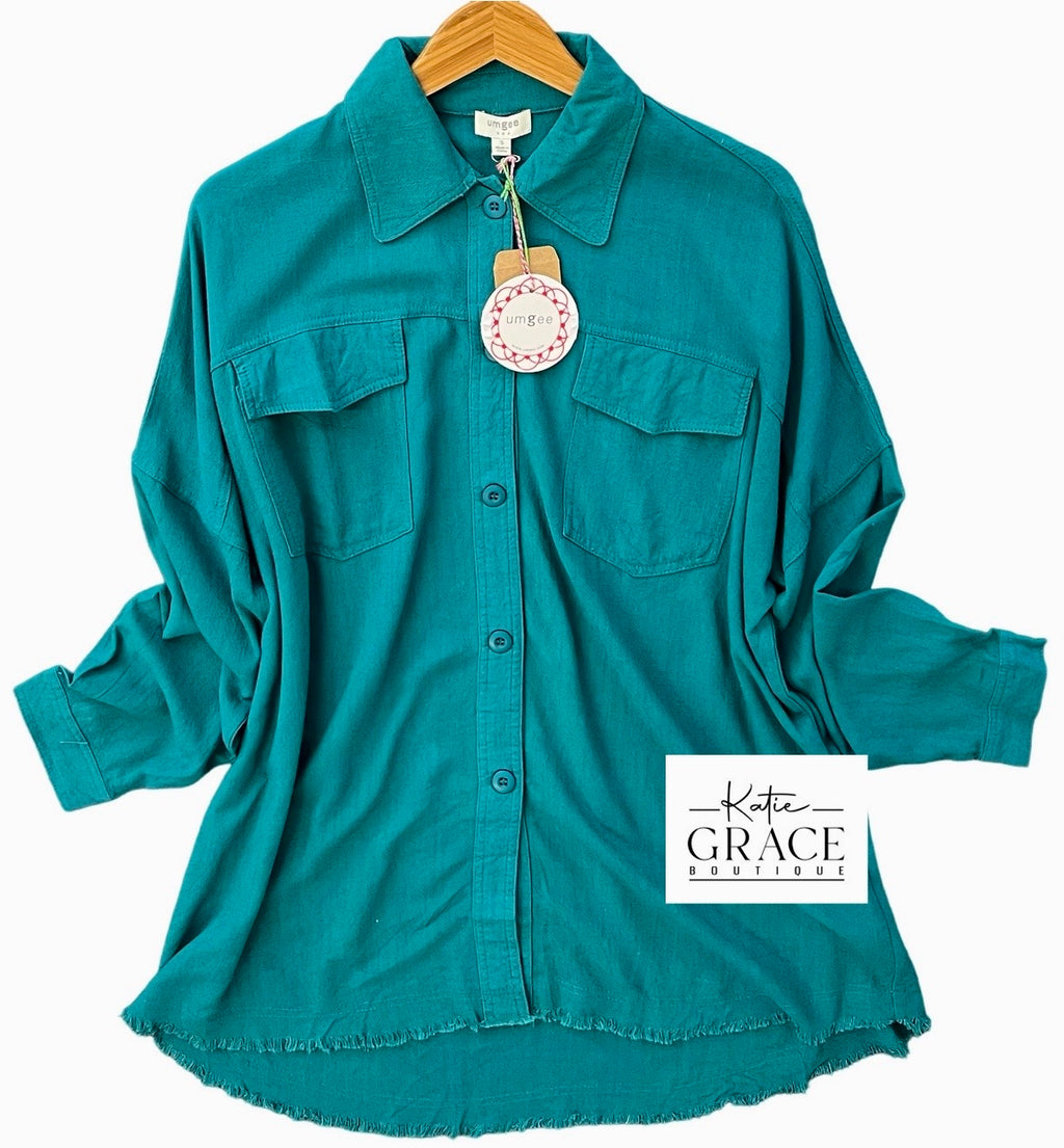 "Hallie" Linen Blend Button Down Blouse - The Katie Grace Boutique